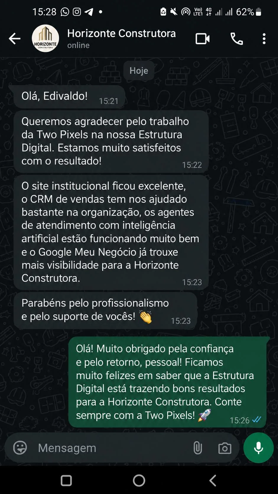 Comprovante de depoimento de Horizonte Construtora
