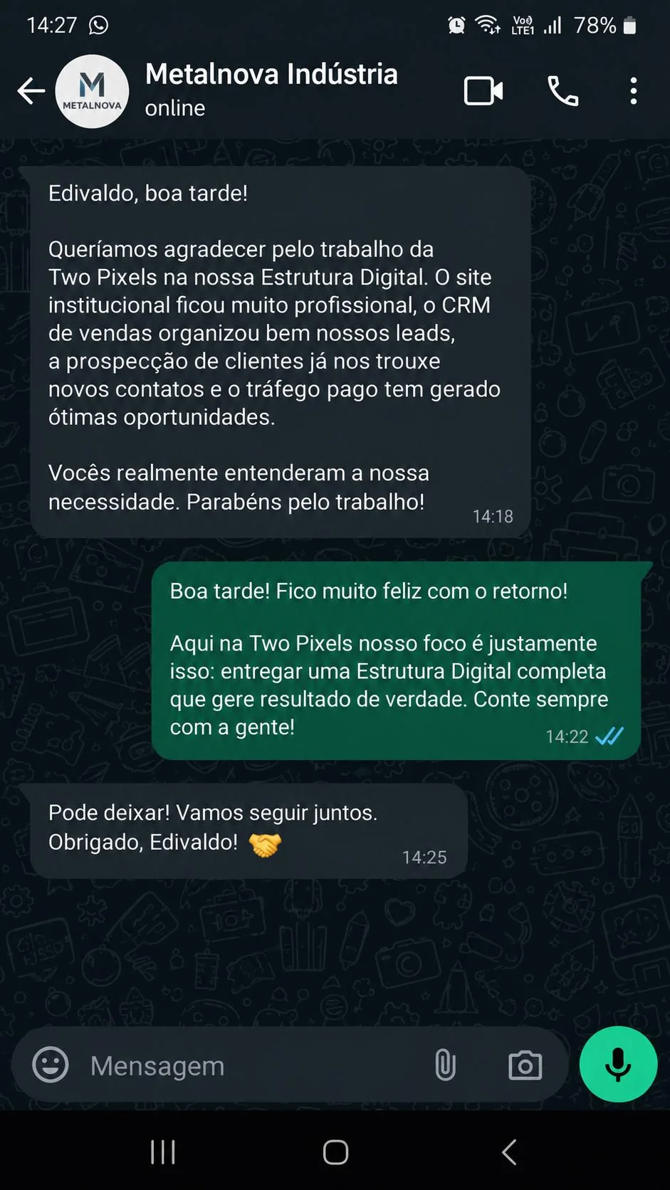 Comprovante de depoimento de Metalnova Industria