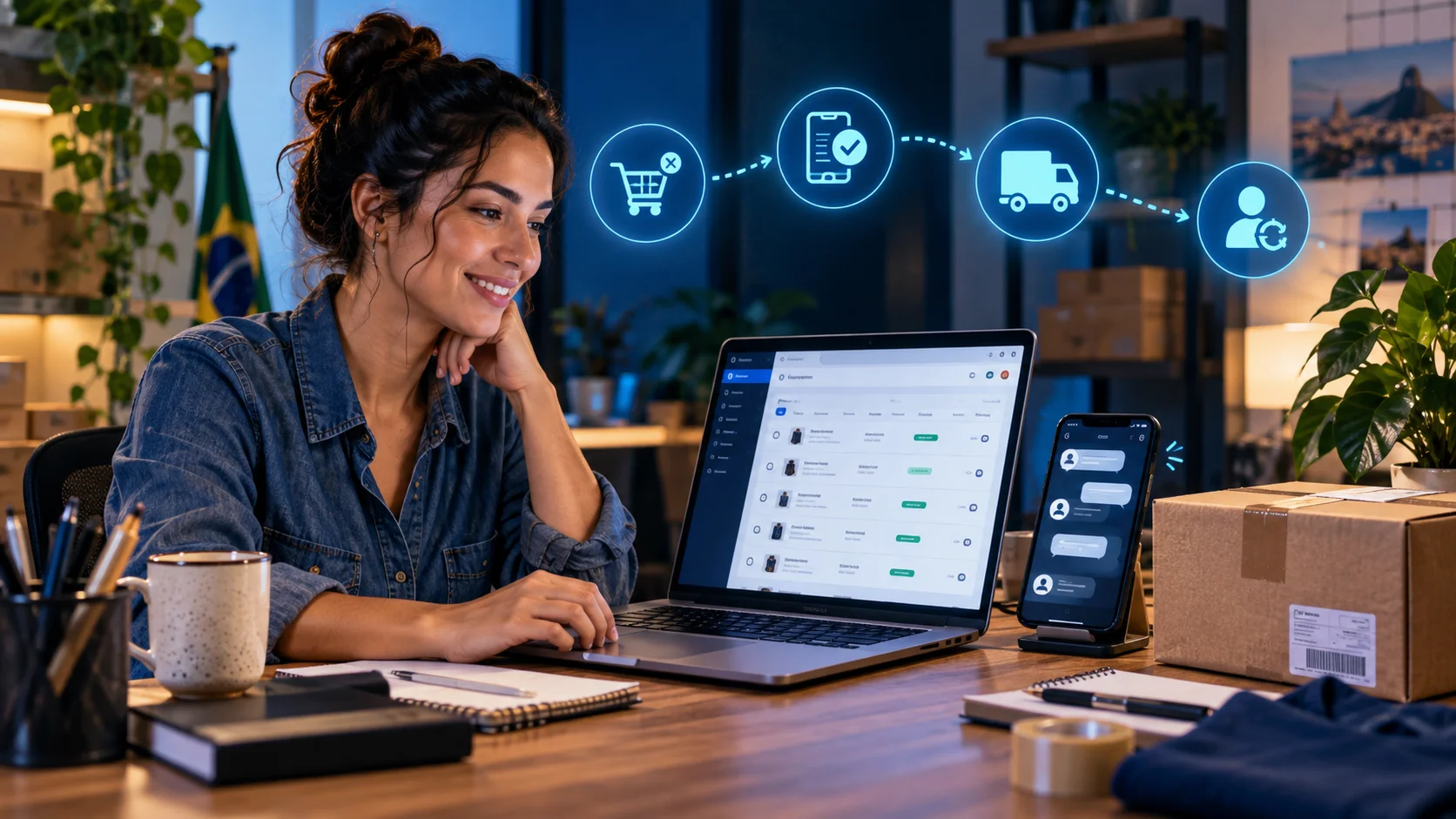 Automação para e-commerce conectando carrinho, pedido, entrega e relacionamento com cliente